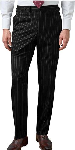 VENNYNG Men's Formal Stripe Dress Pants Elastic Back Waist Trousers Straight Leg Business Casual Office in Kuwait