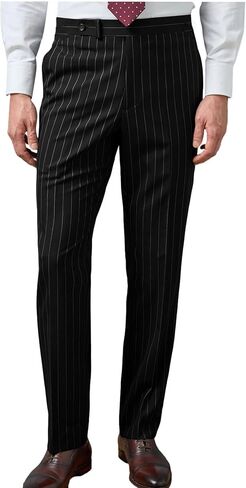 VENNYNG Men's Formal Stripe Dress Pants Elastic Back Waist Trousers Straight Leg Business Casual Office in Kuwait