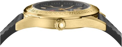 Versace V-Code GMT Collection Luxury Mens Watch Timepieces with a Black Strap and Dial Featuring a Gold Case in Kuwait
