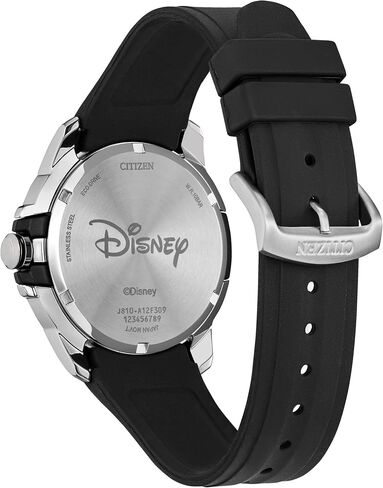 CITIZEN Men's Eco-Drive Mickey Mouse, 44mm Silver-Tone Stainless Steel Case with a Black Silicone Strap & Green Dial (Style: AW1656-08W) in Saudi Arabia