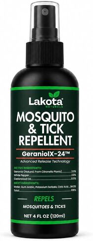 Lakota Naturals GeraniolX-24 Mosquito & Tick Bug Repellent Spray, DEET-Free Essential Oil for Skin, Clothing & Gear. 4oz Pump Spray in Saudi Arabia