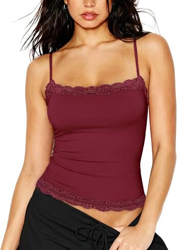 SUUKSESS Women Lace Double Lined Sexy Camisole Tops Spaghetti Strap Y2k Going Out Tank Tops (Mocha, S) in Saudi Arabia