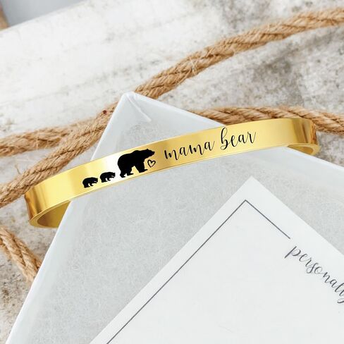 SM Design Mama Bear Cuff Bracelet Gift For Mom with Cubs Valentines Day Birthday Personalized Amount of Cubs Mom Gift ST-MAMA-BEAR-CUFF in Saudi Arabia