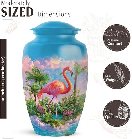 Pink Flamingo Burial Urn Set of 5, Blue Small Urns for Human Ashes Keepsake, Tropical Landscape & Palm Trees Decorative Urns, Large Cremation Urn for Mom & Dad, (1 Large, 10" & 4 Small, 3") in Saudi Arabia