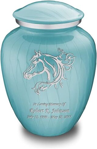 Geturns Embrace Small Personalized Horse Cremation Urns for Human Ashes I Pearl Light Blue Funeral Urn for Men and Women I Holds up to 44 Cubic Inches in Kuwait