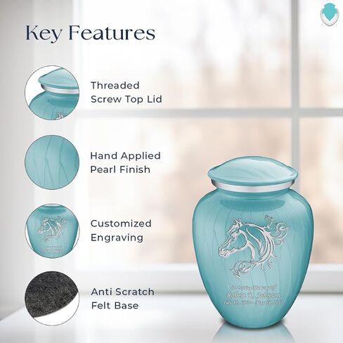 Geturns Embrace Small Personalized Horse Cremation Urns for Human Ashes I Pearl Light Blue Funeral Urn for Men and Women I Holds up to 44 Cubic Inches in Kuwait