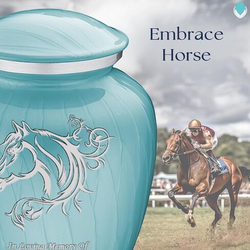 Geturns Embrace Small Personalized Horse Cremation Urns for Human Ashes I Pearl Light Blue Funeral Urn for Men and Women I Holds up to 44 Cubic Inches in Kuwait