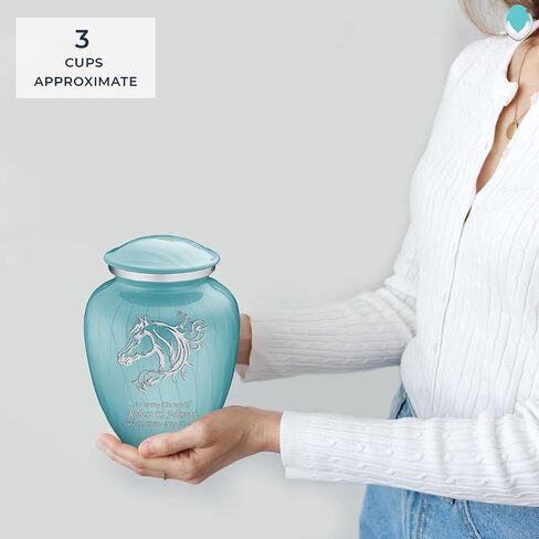 Geturns Embrace Small Personalized Horse Cremation Urns for Human Ashes I Pearl Light Blue Funeral Urn for Men and Women I Holds up to 44 Cubic Inches in Kuwait