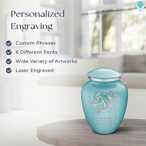 Geturns Embrace Small Personalized Horse Cremation Urns for Human Ashes I Pearl Light Blue Funeral Urn for Men and Women I Holds up to 44 Cubic Inches in Kuwait