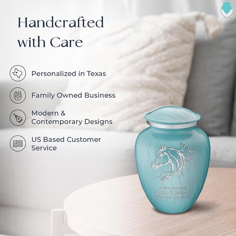 Geturns Embrace Small Personalized Horse Cremation Urns for Human Ashes I Pearl Light Blue Funeral Urn for Men and Women I Holds up to 44 Cubic Inches in Kuwait