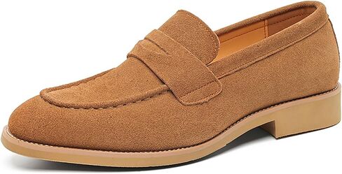 Men's Retro Suede Chunky Loafers Comfortable Slip-on Pointed Toe Non-Slip Business Oxford for Office Casual Formal in Saudi Arabia