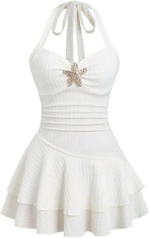 Milumia Women's Starfish Halter Mini Dress Summer Sleeveless Layered Ruffle Short Dresses in Saudi Arabia