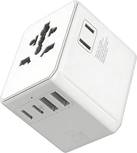 Universal Travel Adapter 25W, International Power Plug Converter with 2500W High Power Support, All-in-One AC Adapter for Europe UK US AUS, 2 USB-C + 2 USB-A Ports, Compact Travel Charger in Saudi Arabia