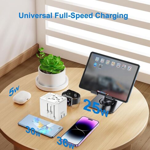 Universal Travel Adapter 25W, International Power Plug Converter with 2500W High Power Support, All-in-One AC Adapter for Europe UK US AUS, 2 USB-C + 2 USB-A Ports, Compact Travel Charger in Saudi Arabia