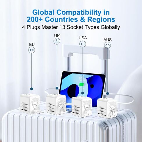 Universal Travel Adapter 25W, International Power Plug Converter with 2500W High Power Support, All-in-One AC Adapter for Europe UK US AUS, 2 USB-C + 2 USB-A Ports, Compact Travel Charger in Saudi Arabia