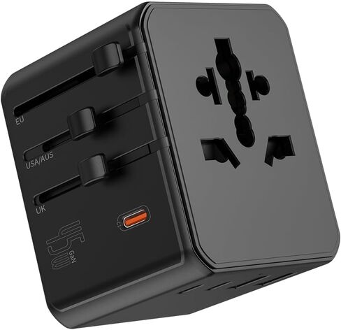 Universal Travel Adapter, International Power Plug Converter with 45W PD Charger, 2500W Support, All-in-One AC Adapter Travel Essentials for Europe EU UK US AUS, Type C Port in Saudi Arabia
