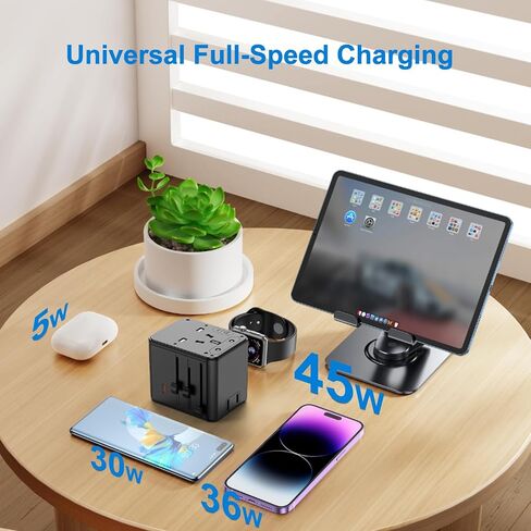 Universal Travel Adapter, International Power Plug Converter with 45W PD Charger, 2500W Support, All-in-One AC Adapter Travel Essentials for Europe EU UK US AUS, Type C Port in Saudi Arabia