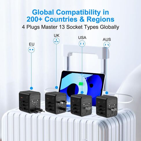 Universal Travel Adapter, International Power Plug Converter with 45W PD Charger, 2500W Support, All-in-One AC Adapter Travel Essentials for Europe EU UK US AUS, Type C Port in Saudi Arabia