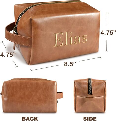 Personalized Leather Toiletry Bag for Men, Custom Embroidered Waterproof Travel Pouch for Toiletries and Accessories, Personalized Gift for Dad, Husband, Boyfriend, Grandpa, or Son in Kuwait
