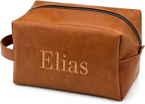 Personalized Leather Toiletry Bag for Men, Custom Embroidered Waterproof Travel Pouch for Toiletries and Accessories, Personalized Gift for Dad, Husband, Boyfriend, Grandpa, or Son in Kuwait