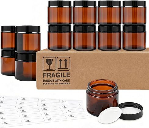 4 Oz Glass Jars with Lids, 12 Pack Thick Amber Glass Jar with Inner Lid and Black Lid, Leakproof Round Airtight Empty Cosmetic Containers for Lotion Cream Body Butter and Candle Making in Saudi Arabia