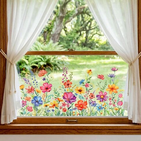 Wildflower Window Clings, Double Sided Flower Window Sticker Floral Windows Clings Wildflower Windows Film Wildflowers Grass Decals for Home Office Door Mirror Decor in Kuwait