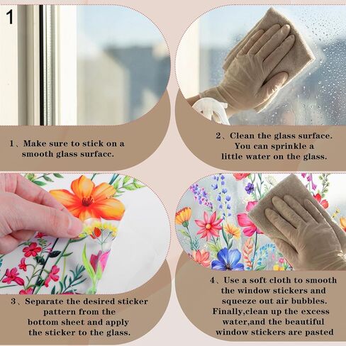 Wildflower Window Clings, Double Sided Flower Window Sticker Floral Windows Clings Wildflower Windows Film Wildflowers Grass Decals for Home Office Door Mirror Decor in Kuwait