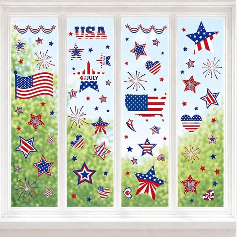 9 Sheets 4th of July Window Clings, Patriotic Static Window Stickers Decorations, Patriotic American Flag Stickers for Glass Windows Decoration for Independence Day School Home Office in Saudi Arabia