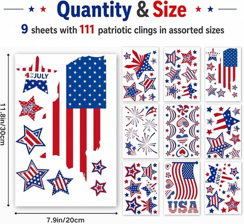 9 Sheets 4th of July Window Clings, Patriotic Static Window Stickers Decorations, Patriotic American Flag Stickers for Glass Windows Decoration for Independence Day School Home Office in Saudi Arabia