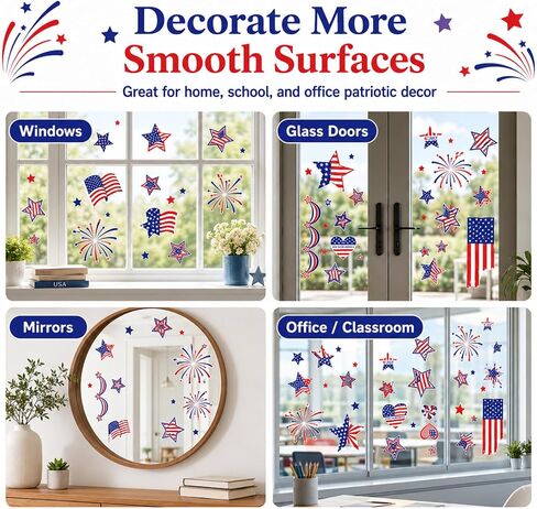 9 Sheets 4th of July Window Clings, Patriotic Static Window Stickers Decorations, Patriotic American Flag Stickers for Glass Windows Decoration for Independence Day School Home Office in Saudi Arabia