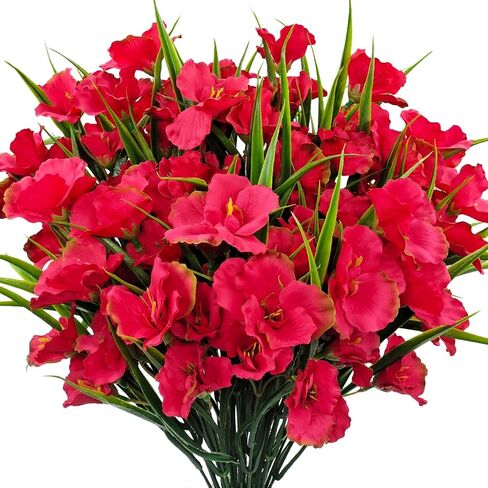 8 Bundles Artificial Hibiscus Flowers for Outdoor Faux UV Resistant Fake Silk Plants Flower for Front Porch Pot Planters Garden Window Box Indoor Home Decor (Red, Pink, Purple Red) in Saudi Arabia
