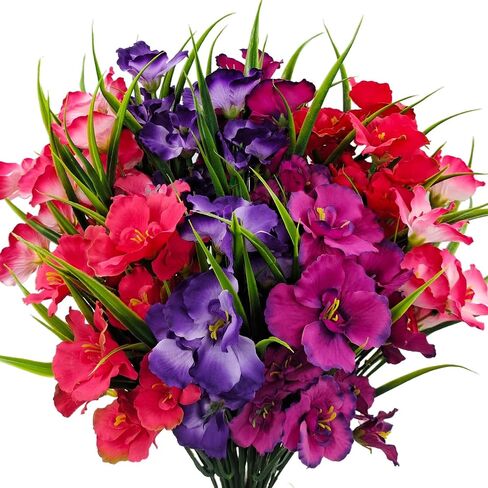 8 Bundles Artificial Hibiscus Flowers for Outdoor Faux UV Resistant Fake Silk Plants Flower for Front Porch Pot Planters Garden Window Box Indoor Home Decor (Red, Pink, Purple Red) in Saudi Arabia