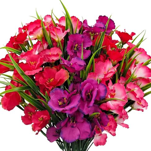 8 Bundles Artificial Hibiscus Flowers for Outdoor Faux UV Resistant Fake Silk Plants Flower for Front Porch Pot Planters Garden Window Box Indoor Home Decor (Red, Pink, Purple Red) in Saudi Arabia
