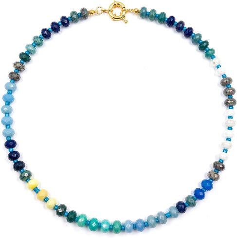 Gemstone Beaded Necklace for Women Colorful Natural Stone Freshwater Pearl Surfer Beach Rainbow Necklace Jewelry Gift in Saudi Arabia