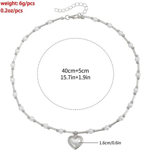 Dainty Gold Pearls Heart Collarbone Necklaces for Women,Vintage Pearl Beaded Link Chain Necklace,Trendy Valentine's Day Jewelry Accessories Gifts in Kuwait