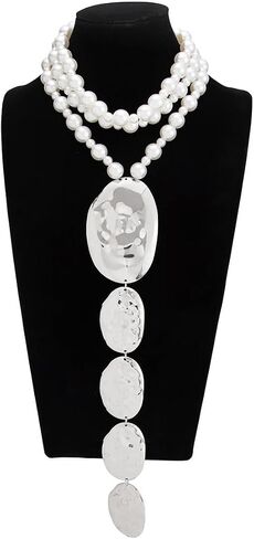 Chunky Gold Necklace for Women Trendy Big Gold Geometric Hammered Pendant Long Necklaces Party Jewelry in Saudi Arabia