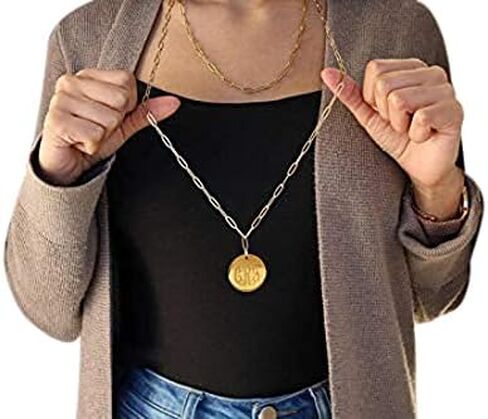 The Personal Exchange Long Double Paper Clip Chain Monogram Necklace - Silver or Gold Finish in Saudi Arabia