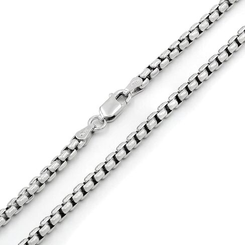 Giorgio Bergamo 925 Sterling Silver Italian 1.5mm - 3.5mm Round Box Chain, Solid Rolo Link Rhodium Necklace or Bracelet in Saudi Arabia