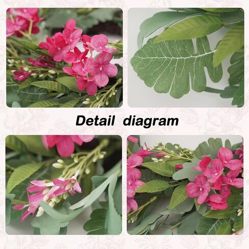 24 Inch Pink Hydrangea Wreaths for Front Door, Spring Summer Artificial Floral Wreaths with Pink Wildflowers, Green Olive Leaves Large Foliage, Farmhouse Rustic Decor for Porch, Wall, Garden in Saudi Arabia