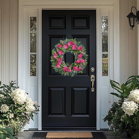 24 Inch Pink Hydrangea Wreaths for Front Door, Spring Summer Artificial Floral Wreaths with Pink Wildflowers, Green Olive Leaves Large Foliage, Farmhouse Rustic Decor for Porch, Wall, Garden in Saudi Arabia