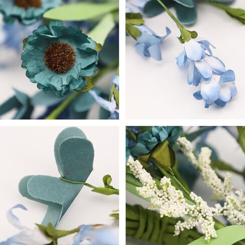 24 Inch Blue Floral Wreath for Front Door, Artificial Eucalyptus Wreath with Blue Daisy and White Wildflowers, Spring Summer Wreath for Farmhouse Home Wall Wedding Decor, All Seasons in Kuwait