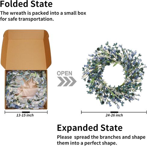 24 Inch Blue Floral Wreath for Front Door, Artificial Eucalyptus Wreath with Blue Daisy and White Wildflowers, Spring Summer Wreath for Farmhouse Home Wall Wedding Decor, All Seasons in Kuwait