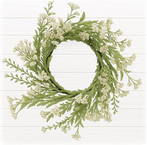 Artificial Green and White Floral Wreath – 8–10 Inch Vintage Wreath with Cream Astilbe Accents for Home Decor, Weddings, or Memorials in Saudi Arabia