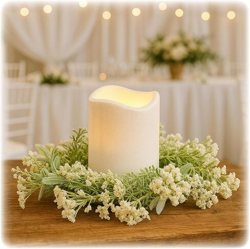 Artificial Green and White Floral Wreath – 8–10 Inch Vintage Wreath with Cream Astilbe Accents for Home Decor, Weddings, or Memorials in Saudi Arabia