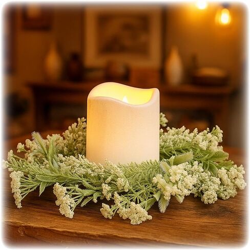 Artificial Green and White Floral Wreath – 8–10 Inch Vintage Wreath with Cream Astilbe Accents for Home Decor, Weddings, or Memorials in Saudi Arabia