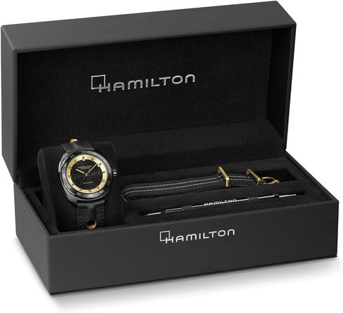 Hamilton American Classic Pan Europ Day Date Automatic Watch, 42mm Stainless Steel Case, Swiss Made, Black Dial Analog Wrist Watch, 50m Waterproof, Sapphire Crystal, Cow Leather Strap in Kuwait