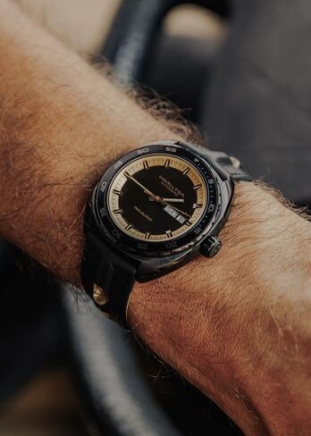 Hamilton American Classic Pan Europ Day Date Automatic Watch, 42mm Stainless Steel Case, Swiss Made, Black Dial Analog Wrist Watch, 50m Waterproof, Sapphire Crystal, Cow Leather Strap in Kuwait