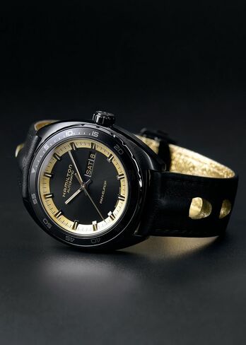 Hamilton American Classic Pan Europ Day Date Automatic Watch, 42mm Stainless Steel Case, Swiss Made, Black Dial Analog Wrist Watch, 50m Waterproof, Sapphire Crystal, Cow Leather Strap in Kuwait