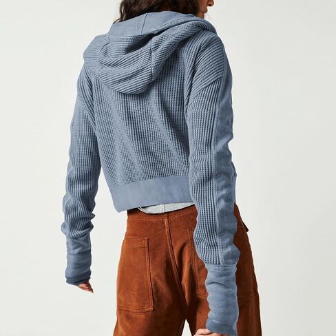 Nantdog Womens Waffle Knit Zip Up Hoodies Long Sleeve Cropped Shirt Jacket Y2k Casual Jacket To in Saudi Arabia