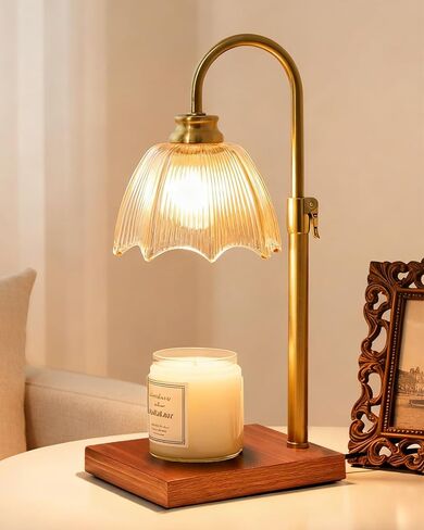 Farmhouse Candle Warmer Lamp with Timer Dimmable Adjustable Gold, Vintage Glass Wax Heated Lamp Wood Base for Large Jar Candles, Gifts for Mothers Day House Warming New Home Office Decor (Amber) in Saudi Arabia